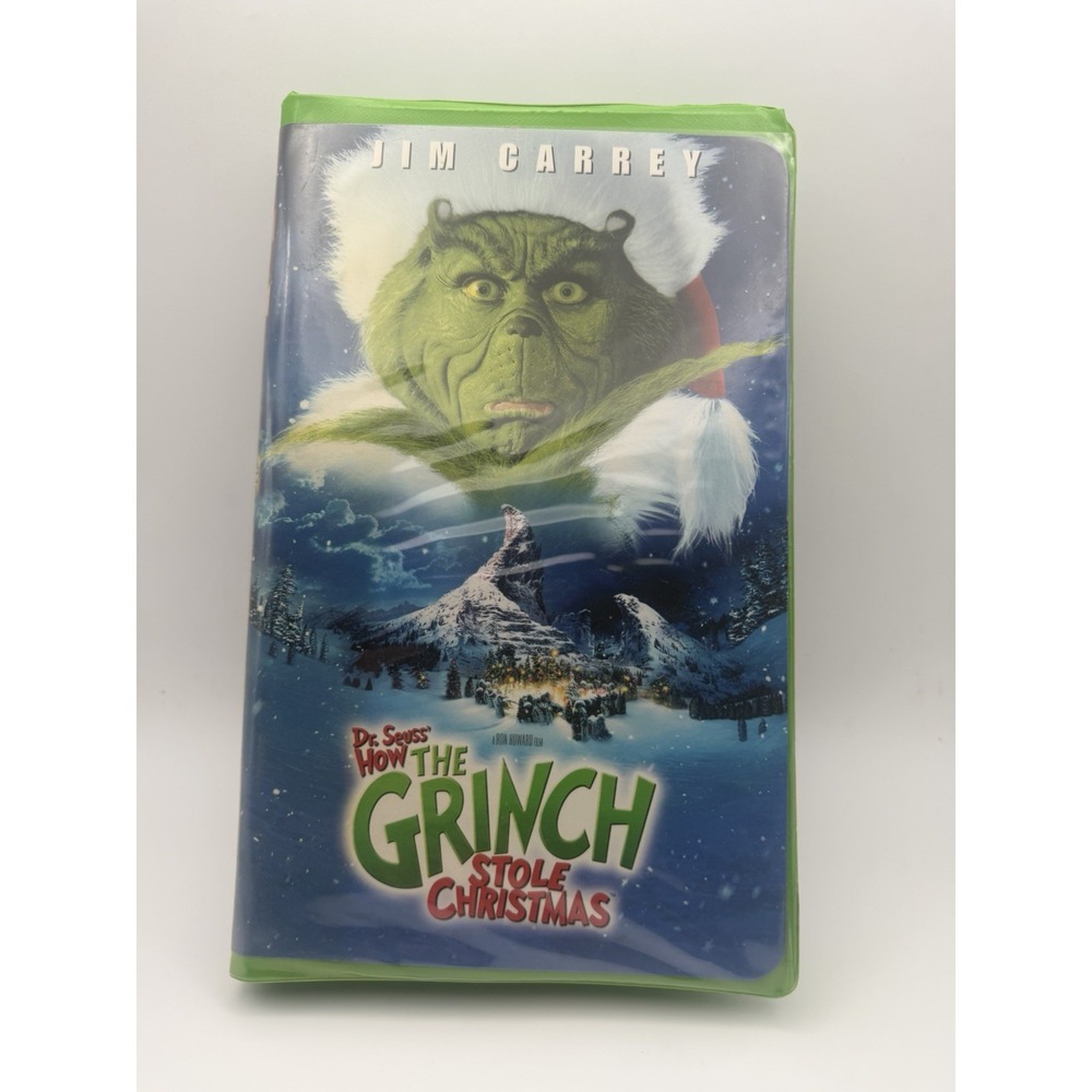 How the Grinch Stole Christmas VHS 2001 Jim Carrey Green Clamshell Blockbuster